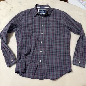 American Eagle Men’s L 100% Cotton Tarten Plaid Button Down Shirt Purple Y2K